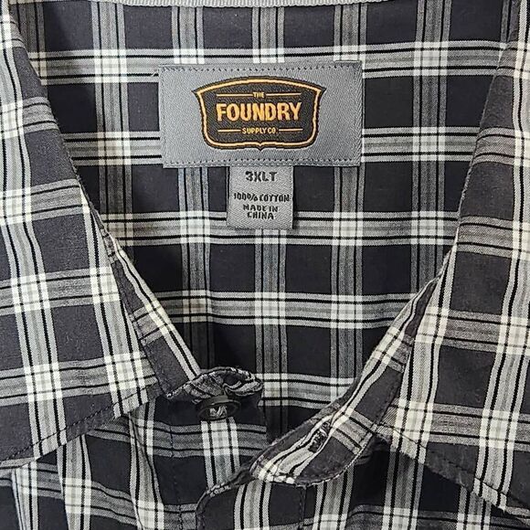 The Foundry Supply Company gray plaid sorry sleeve button front shirt 3xlt tall - Picture 4 of 5
